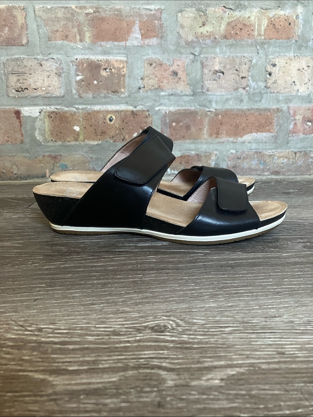 black leather Dansko Vienna slide sandal